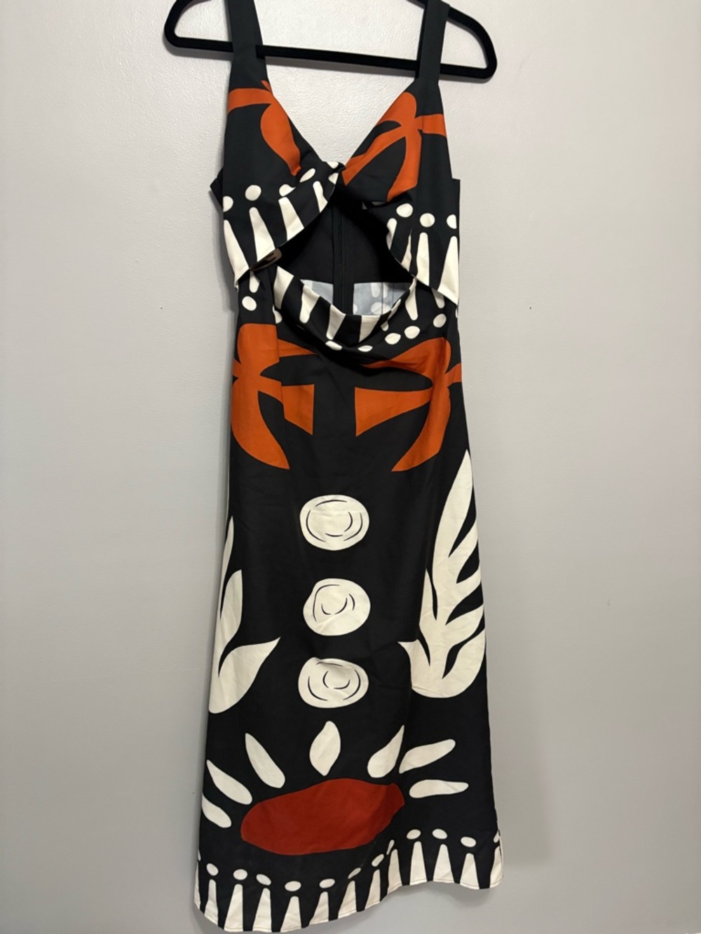 Commense Black Midi Dress with Orange and Cream Graphic Print - Picture 7 of 8